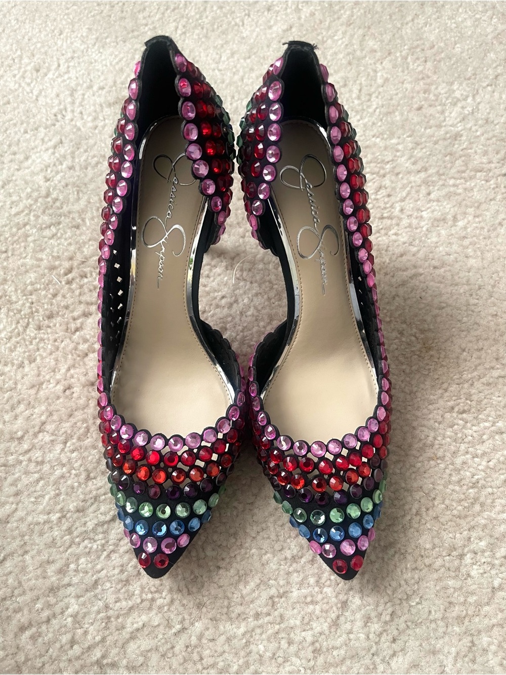Jessica Simpson Pink Multicolor Jeweled Pointed-Toe Flats size 8 1/2